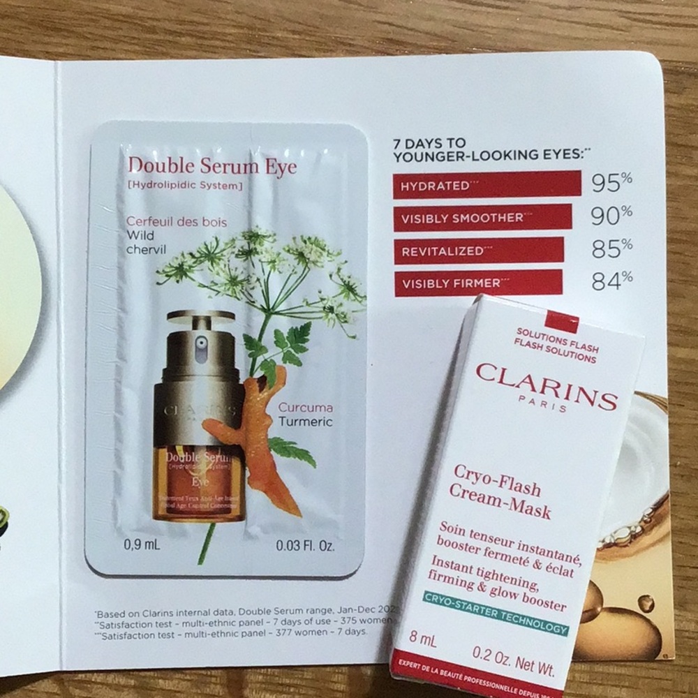 Clarins Cryo-Flash Cream Mask and eye serum sample
